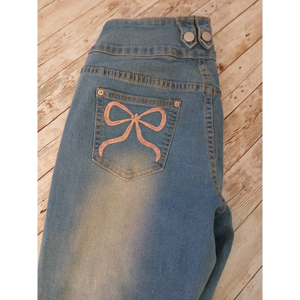 Woman's Flare Jeans Girly Pink Embroidered Bows Shein Size 27 Country Barbie - Picture 7 of 8